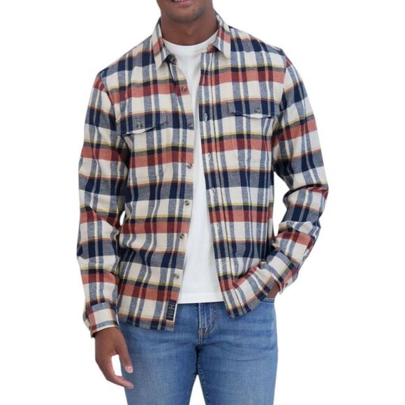 Lucky Brand Men's Flannel Orange Multi Plaid Size Small - Picture 1 of 14